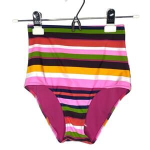 aerie High Waisted Contrast Stripe Bikini Bottoms Size XS Swimsuit Pink Summer